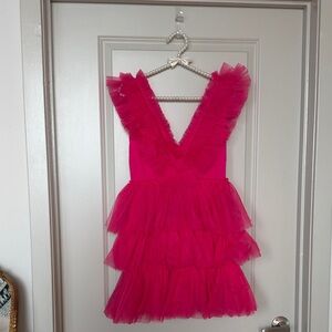 Betsey Johnson Hot Pink Ruffled Tulle Mini Dress